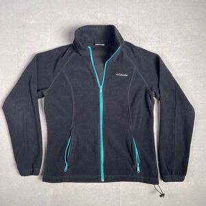 Columbia Fleece Jacket Full Zip Activewear Lightweight Black Teal L